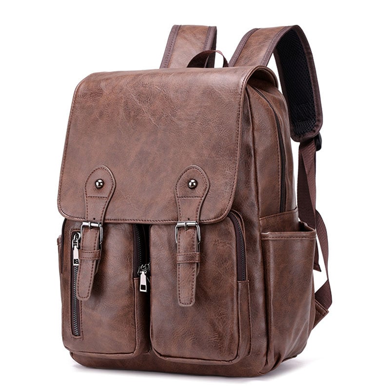 MOCHILA DE CUERO PU PARA HOMBRE NEGRA MARRON OSCURO MODA ELEGANTE CASUAL - 3