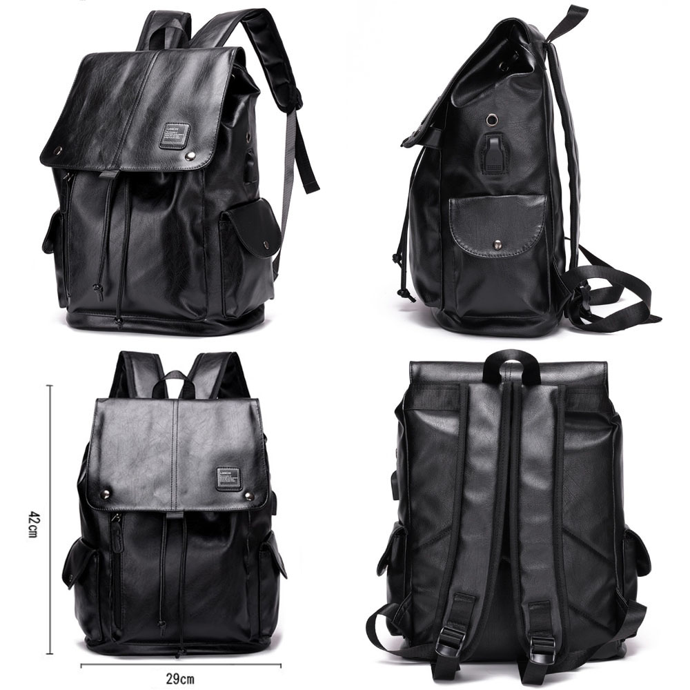 MOCHILA PARA HOMBRE NEGRA MARRON DE CUERO PU MODA CASUAL ELEGANTE - 4