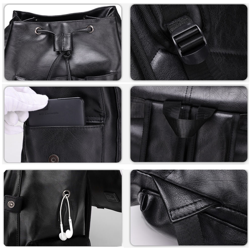 MOCHILA PARA HOMBRE NEGRA MARRON DE CUERO PU MODA CASUAL ELEGANTE - 8