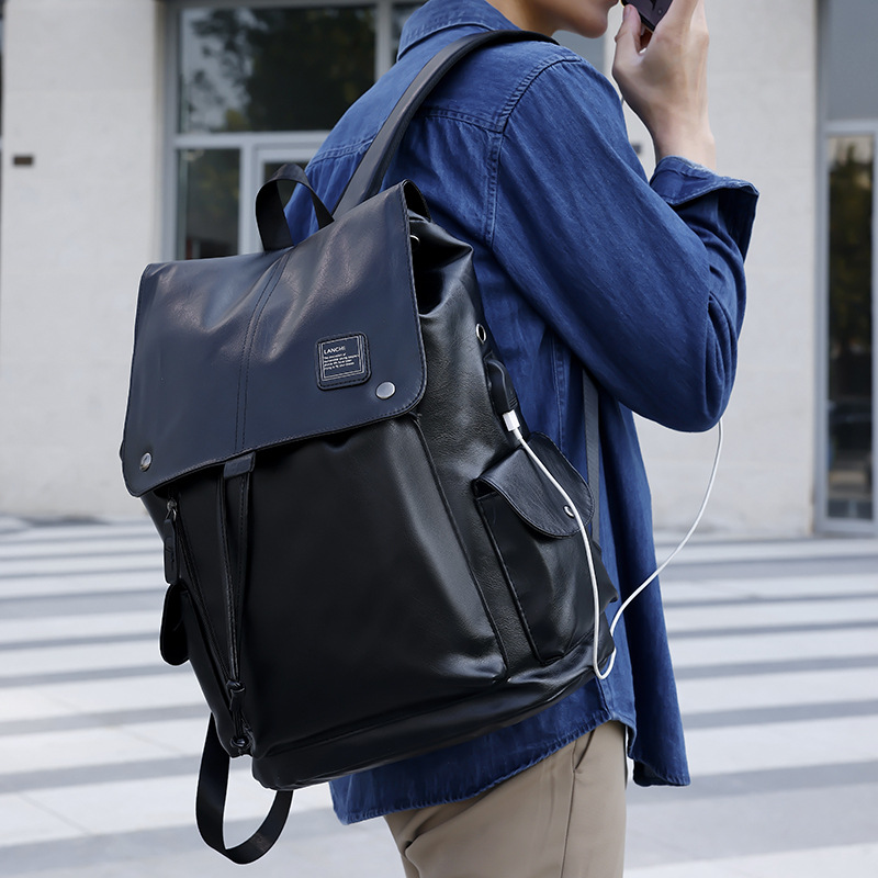 MOCHILA PARA HOMBRE NEGRA MARRON DE CUERO PU MODA CASUAL ELEGANTE - 10