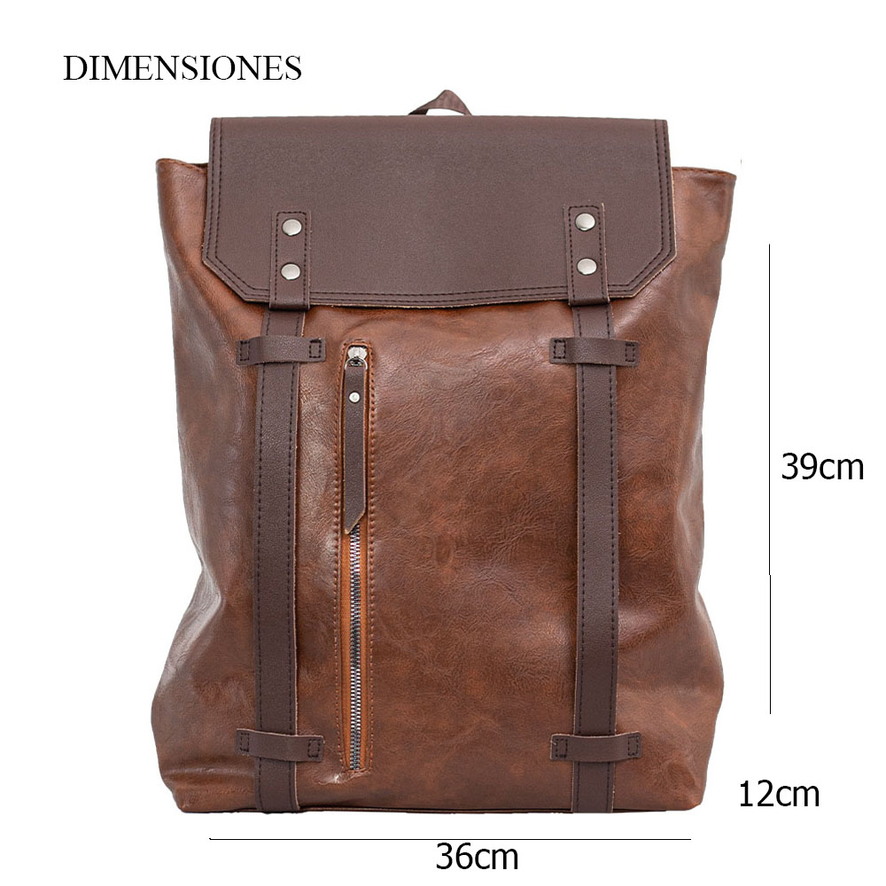 MOCHILA DE CUERO PU JUVENIL IMPERMEABLE MODA CASUAL CAFE MARRON - 4