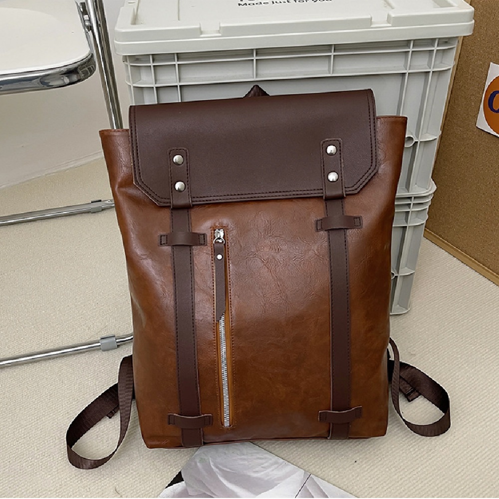 MOCHILA DE CUERO PU JUVENIL IMPERMEABLE MODA CASUAL CAFE MARRON - 5