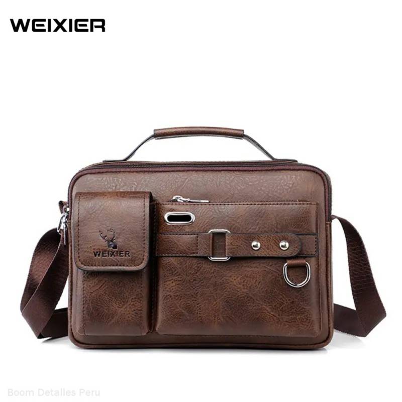 BANDOLERA HOMBRE DE CUERO PU IMPERMEABLE MORRAL WEIXIER PORTA TABLET - 1