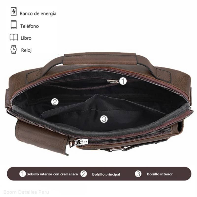 BANDOLERA HOMBRE DE CUERO PU IMPERMEABLE MORRAL WEIXIER PORTA TABLET - 3