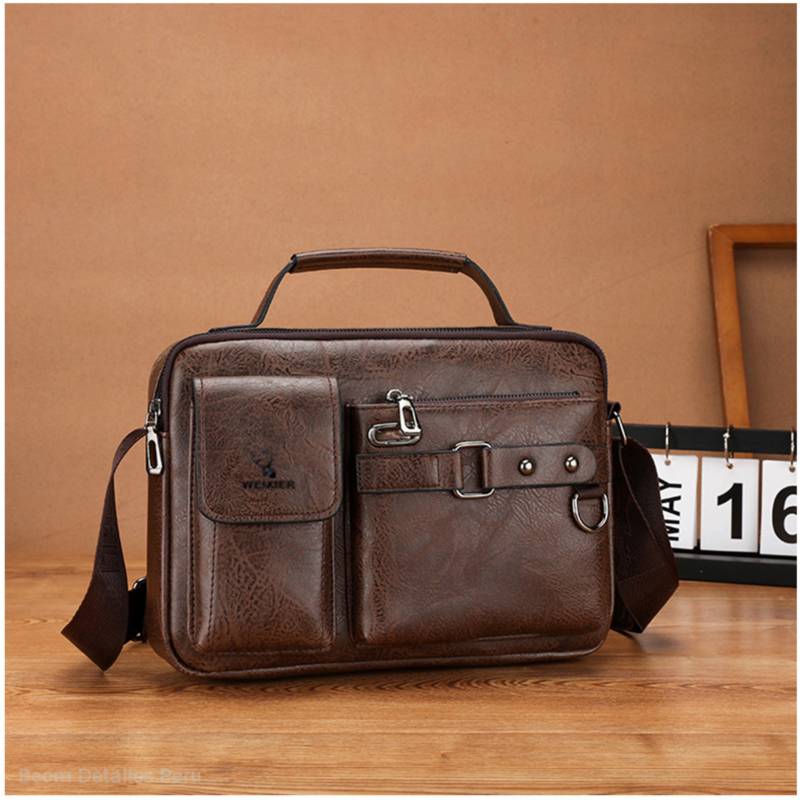BANDOLERA HOMBRE DE CUERO PU IMPERMEABLE MORRAL WEIXIER PORTA TABLET - 5