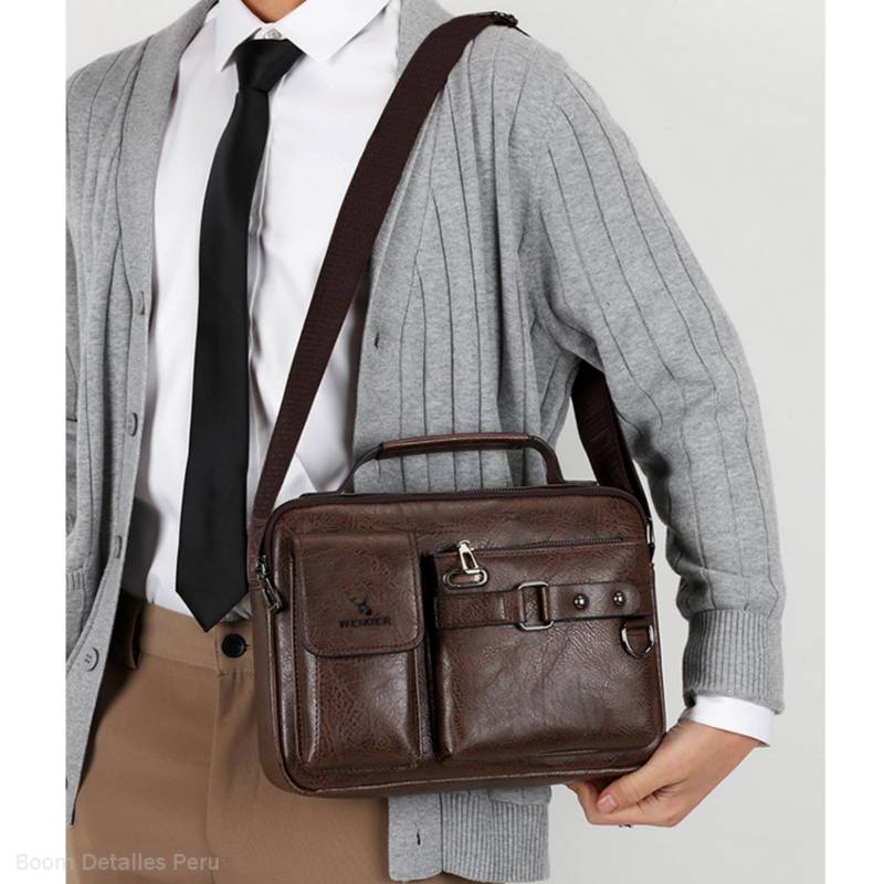 BANDOLERA HOMBRE DE CUERO PU IMPERMEABLE MORRAL WEIXIER PORTA TABLET - 6