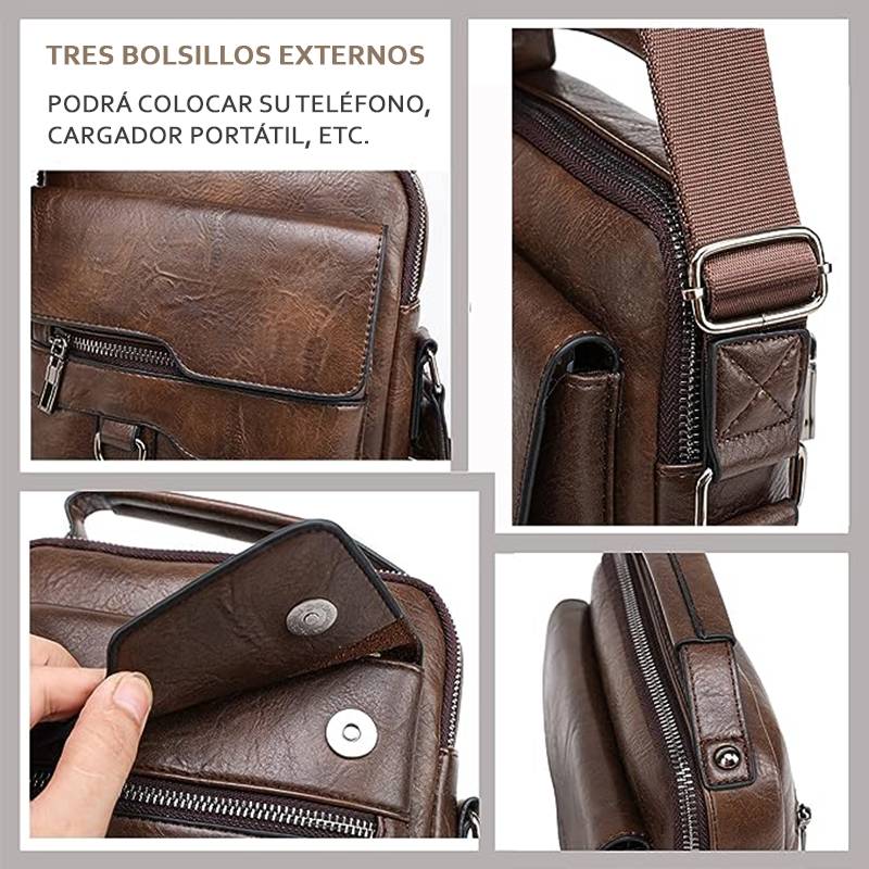 MORRAL HOMBRE DE CUERO PU BANDOLERA IMPERMEABLE WEIXIER - 4