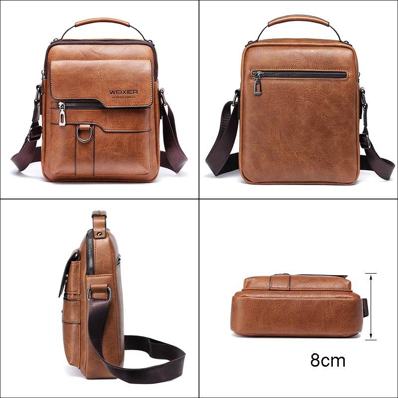 MORRAL HOMBRE DE CUERO PU BANDOLERA IMPERMEABLE WEIXIER - 4