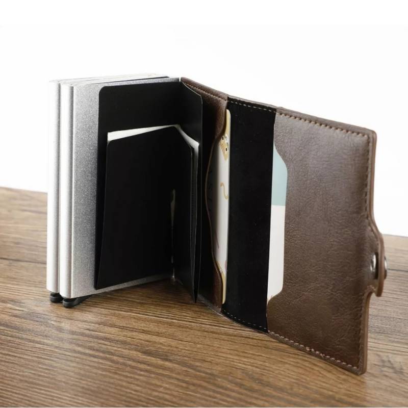 BILLETERA TARJETERO HOMBRE SISTEMA ANTIMAGNÉTICO CUERO PU PROTECCIÓN RFID 9121 - 2