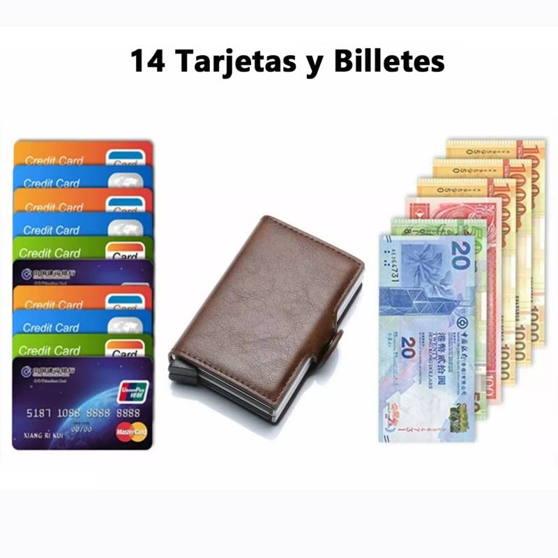 BILLETERA TARJETERO HOMBRE SISTEMA ANTIMAGNÉTICO CUERO PU PROTECCIÓN RFID 9121 - 3
