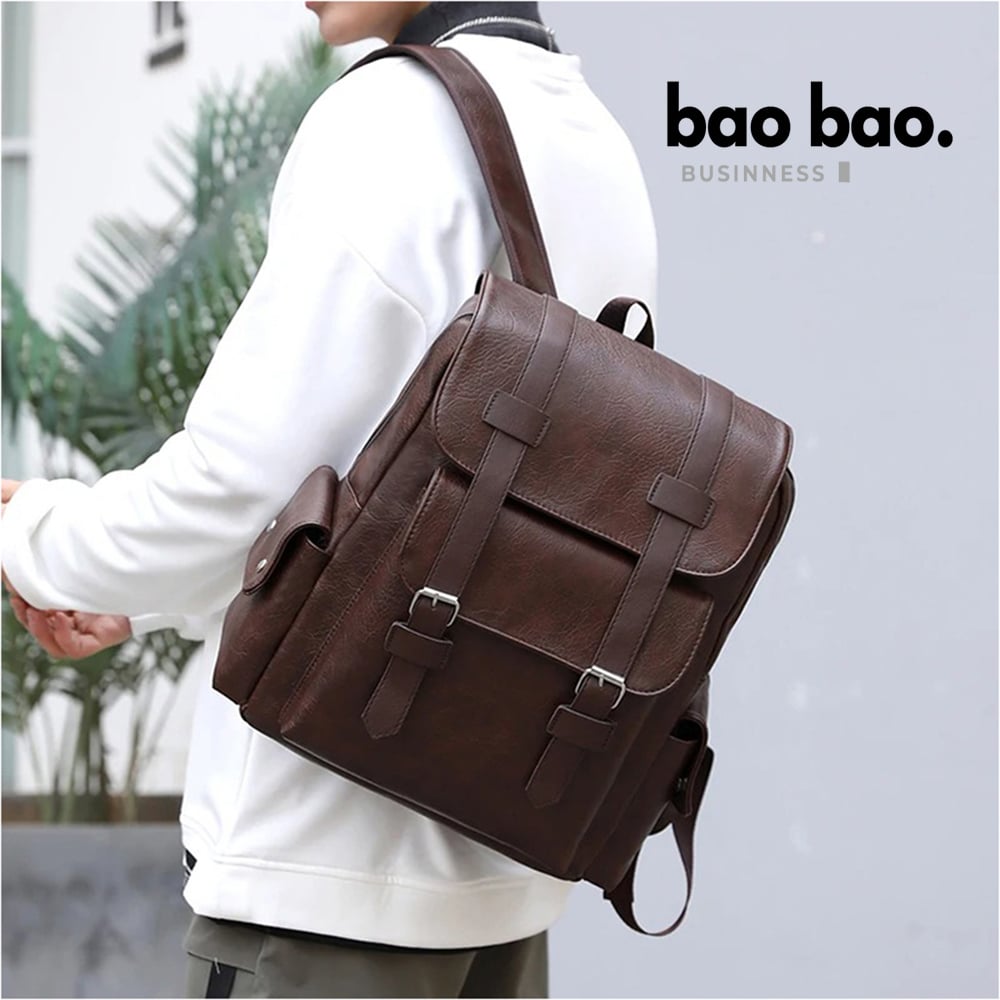 MOCHILA PARA HOMBRE DE CUERO PU MOCHILA PORTALAPTOP - 2