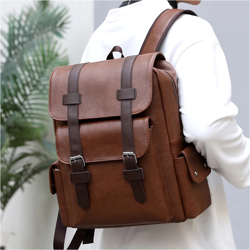 MOCHILA PARA HOMBRE DE CUERO PU MOCHILA PORTALAPTOP - 2