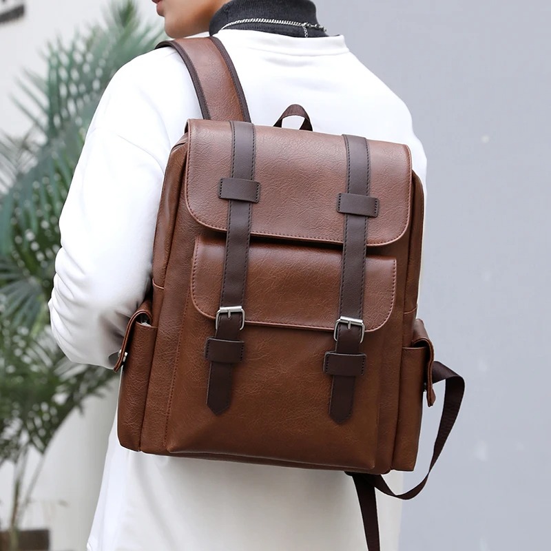 MOCHILA PARA HOMBRE DE CUERO PU MOCHILA PORTALAPTOP - 3