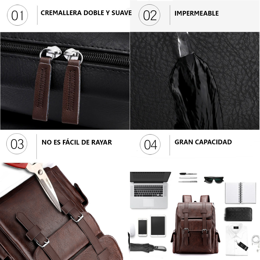 MOCHILA PARA HOMBRE DE CUERO PU MOCHILA PORTALAPTOP - 7