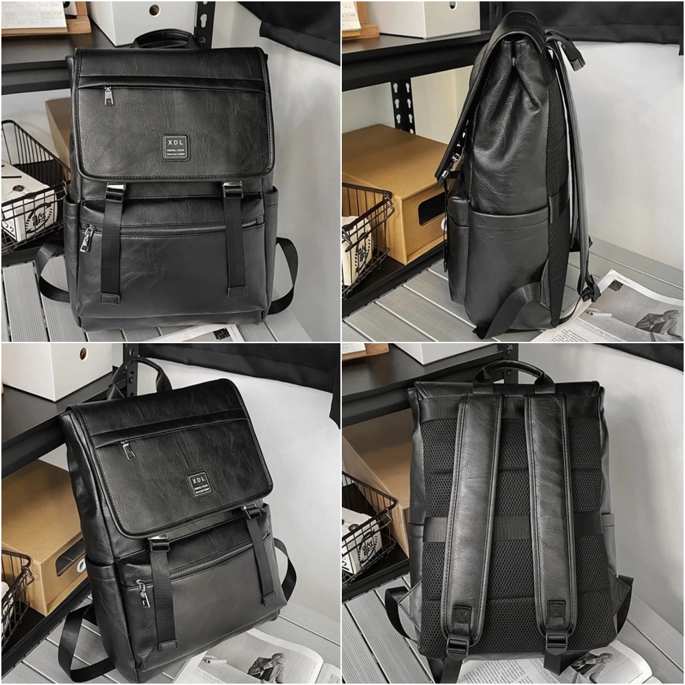 MOCHILA CUERO PU HOMBRE MUJER UNISEX MOCHILA NEGRA MARRON PARA TRABAJO UNIVERSIDAD COLEGIO - 2