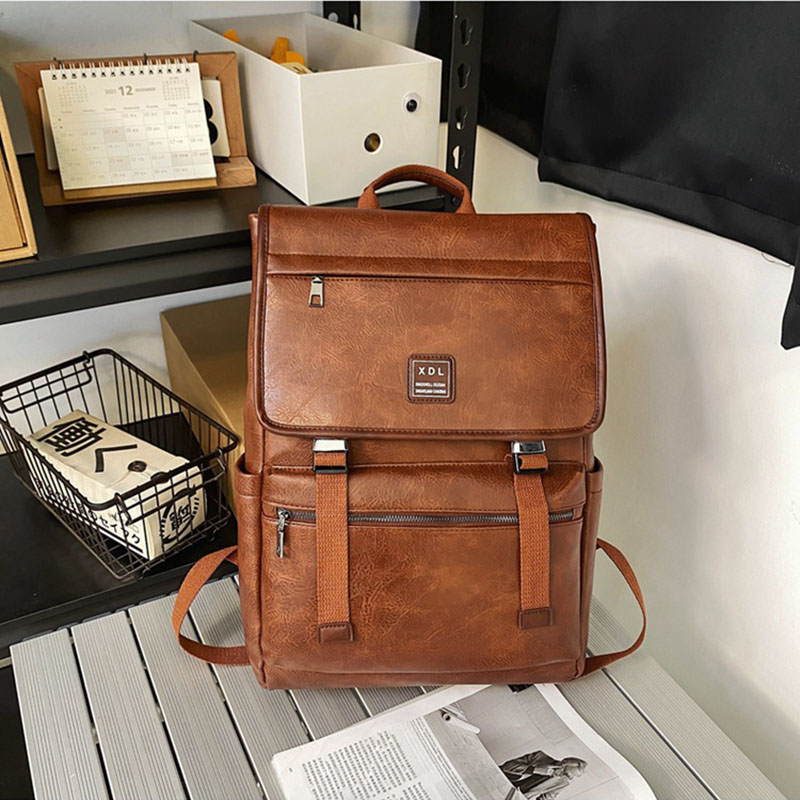 MOCHILA CUERO PU HOMBRE MUJER UNISEX MOCHILA NEGRA MARRON PARA TRABAJO UNIVERSIDAD COLEGIO - 3