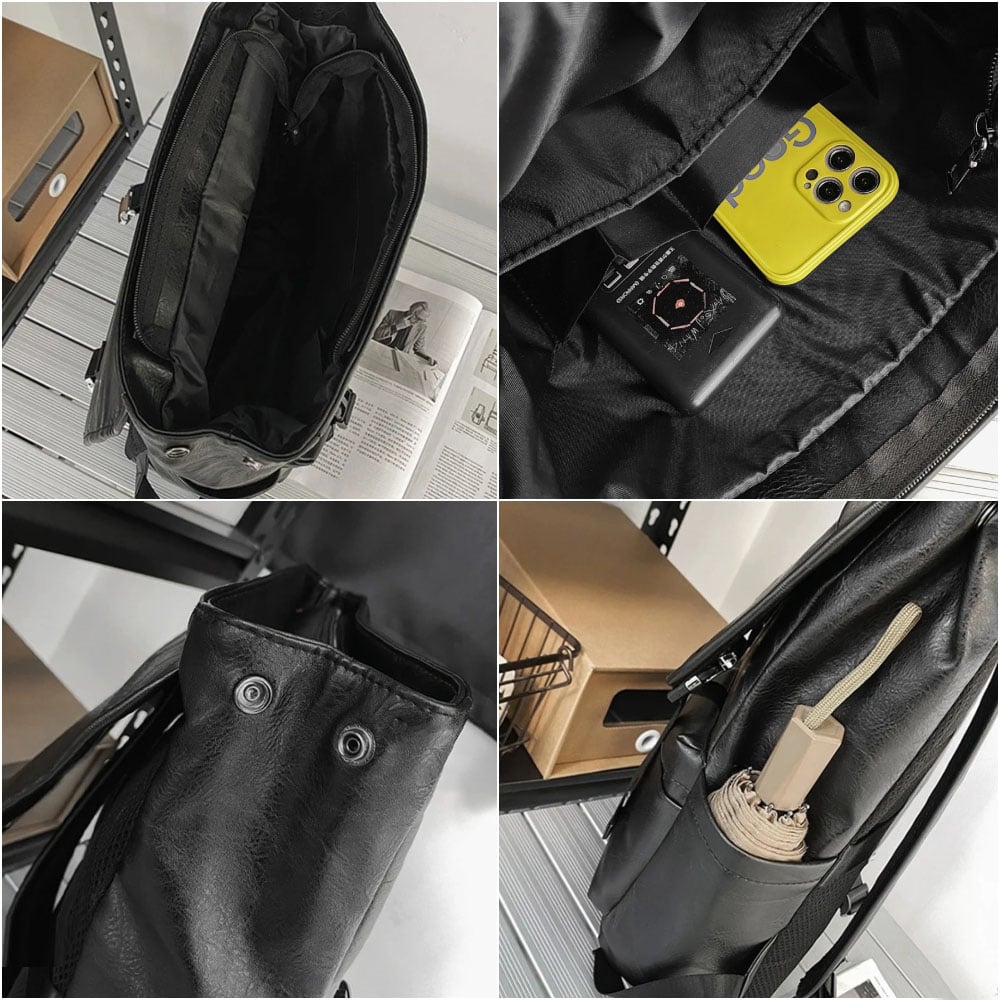 MOCHILA CUERO PU HOMBRE MUJER UNISEX MOCHILA NEGRA MARRON PARA TRABAJO UNIVERSIDAD COLEGIO - 3
