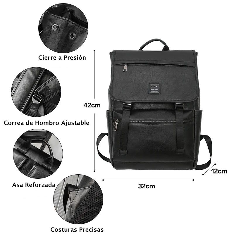 MOCHILA CUERO PU HOMBRE MUJER UNISEX MOCHILA NEGRA MARRON PARA TRABAJO UNIVERSIDAD COLEGIO - 4