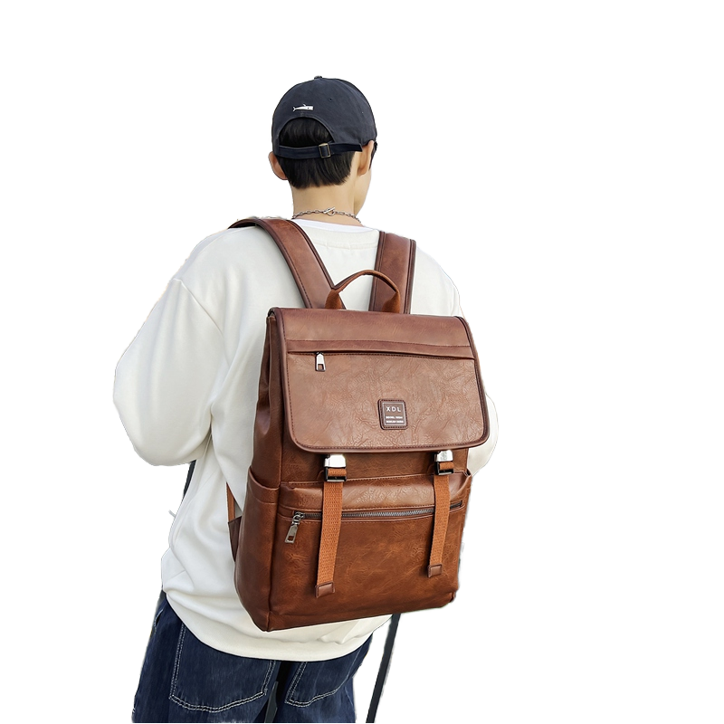 MOCHILA CUERO PU HOMBRE MUJER UNISEX MOCHILA NEGRA MARRON PARA TRABAJO UNIVERSIDAD COLEGIO - 5