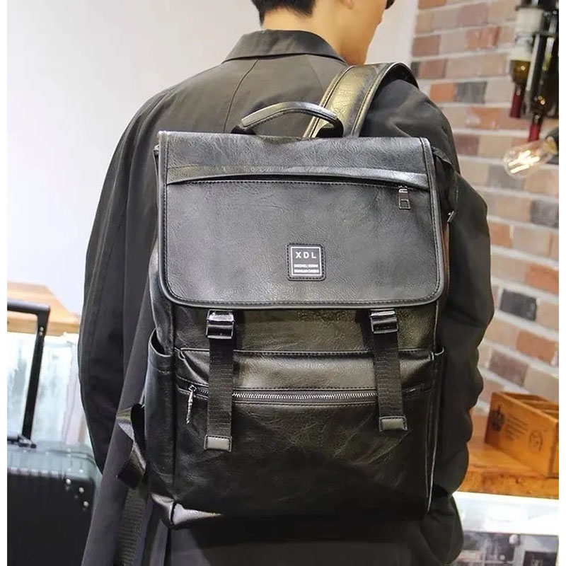 MOCHILA CUERO PU HOMBRE MUJER UNISEX MOCHILA NEGRA MARRON PARA TRABAJO UNIVERSIDAD COLEGIO - 5