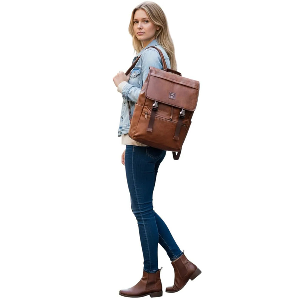 MOCHILA CUERO PU HOMBRE MUJER UNISEX MOCHILA NEGRA MARRON PARA TRABAJO UNIVERSIDAD COLEGIO - 6