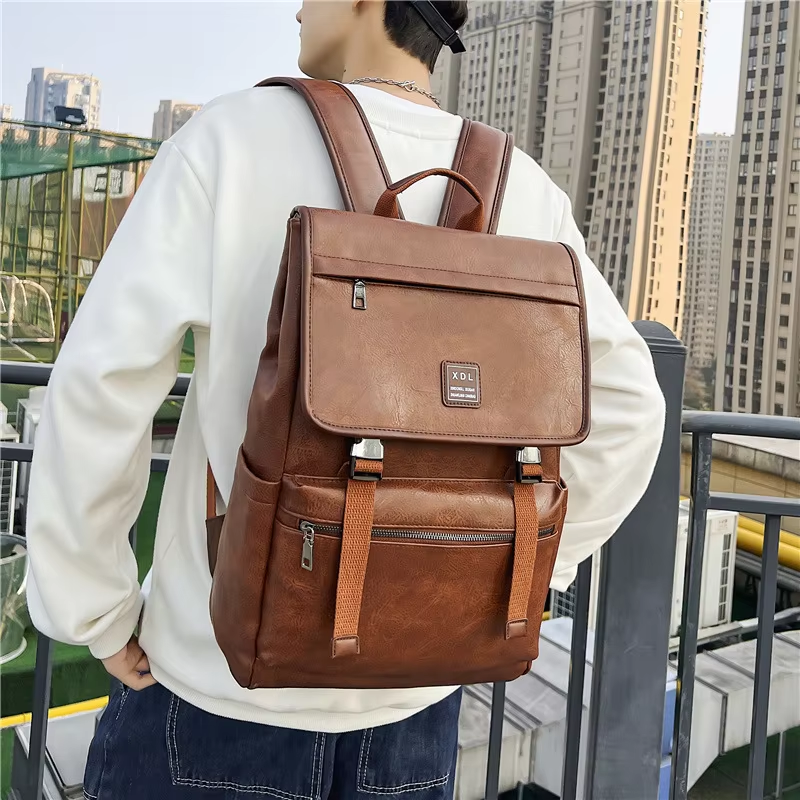 MOCHILA CUERO PU HOMBRE MUJER UNISEX MOCHILA NEGRA MARRON PARA TRABAJO UNIVERSIDAD COLEGIO - 7