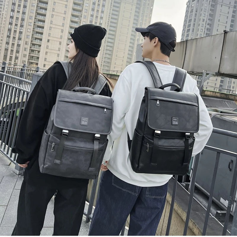 MOCHILA CUERO PU HOMBRE MUJER UNISEX MOCHILA NEGRA MARRON PARA TRABAJO UNIVERSIDAD COLEGIO - 8