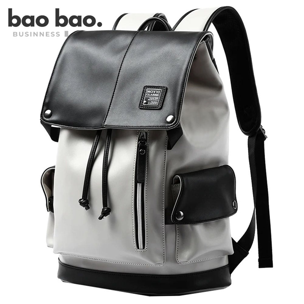 MOCHILA HOMBRE CUERO PU CASUAL URBANA IMPERMEABLE PORTA LAPTOP MOCHILA EJECUTIVA BLANCA - 1