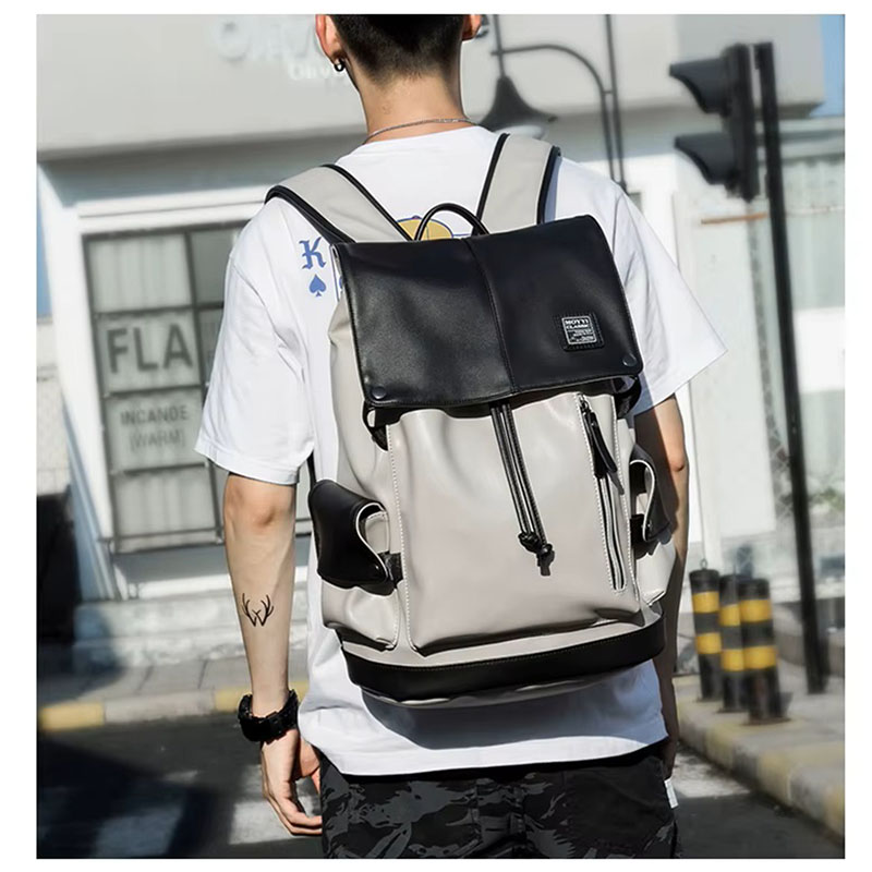MOCHILA HOMBRE CUERO PU CASUAL URBANA IMPERMEABLE PORTA LAPTOP MOCHILA EJECUTIVA BLANCA - 2