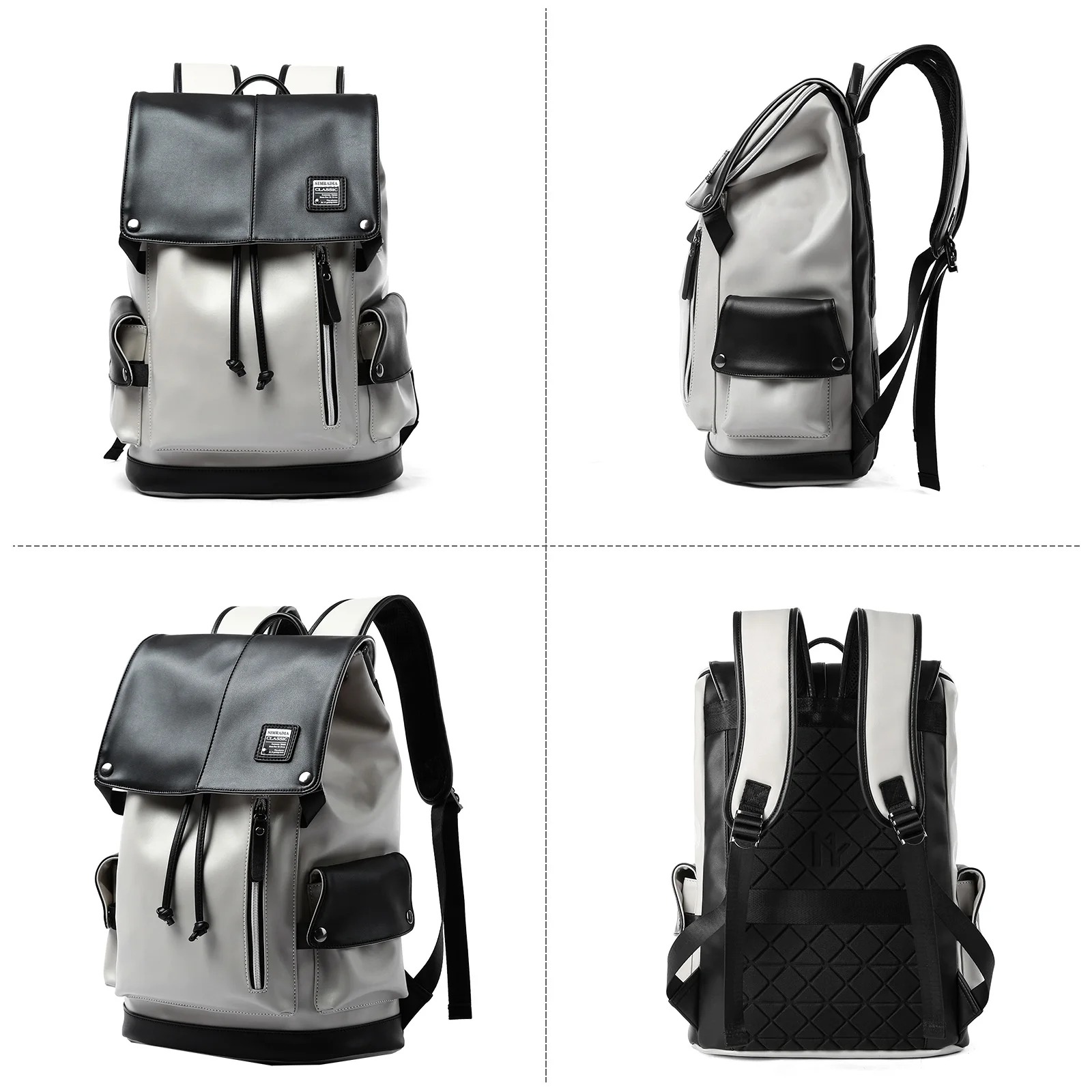 MOCHILA HOMBRE CUERO PU CASUAL URBANA IMPERMEABLE PORTA LAPTOP MOCHILA EJECUTIVA BLANCA - 3