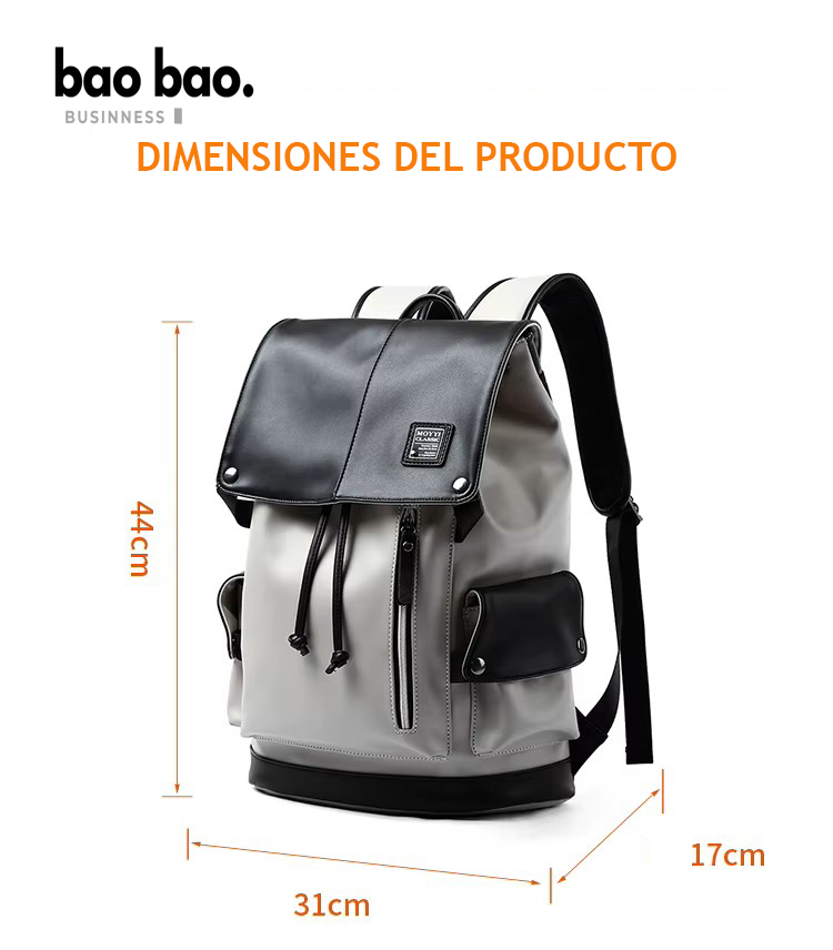 MOCHILA HOMBRE CUERO PU CASUAL URBANA IMPERMEABLE PORTA LAPTOP MOCHILA EJECUTIVA BLANCA - 4