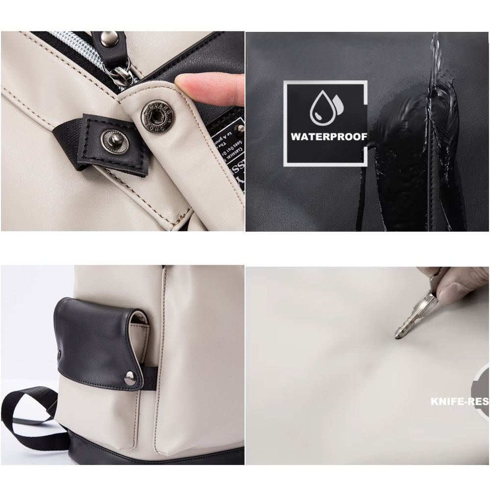 MOCHILA HOMBRE CUERO PU CASUAL URBANA IMPERMEABLE PORTA LAPTOP MOCHILA EJECUTIVA BLANCA - 6