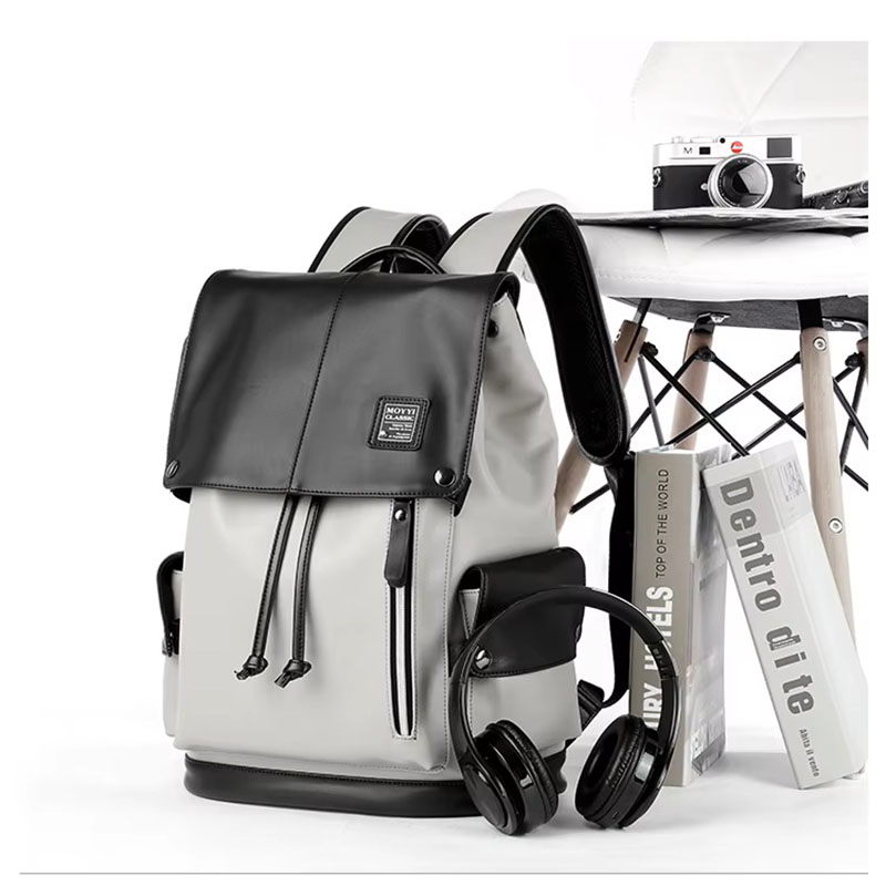 MOCHILA HOMBRE CUERO PU CASUAL URBANA IMPERMEABLE PORTA LAPTOP MOCHILA EJECUTIVA BLANCA - 7