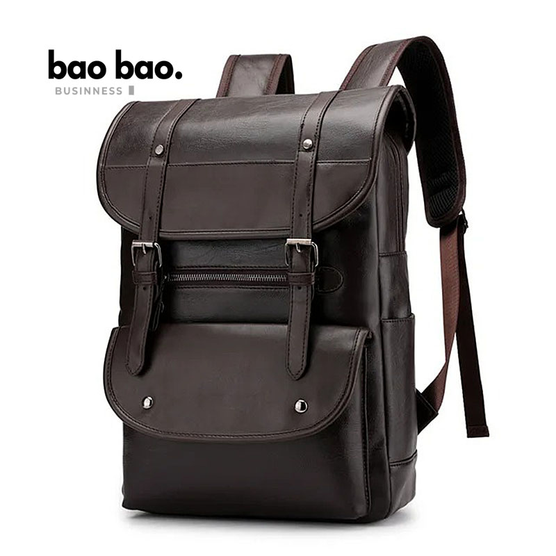 MOCHILA DE HOMBRE VINTAGE DE CUERO PU CON PORTA LAPTOP ESTUDIOS TRABAJO NEGRO MARRÓN - 1