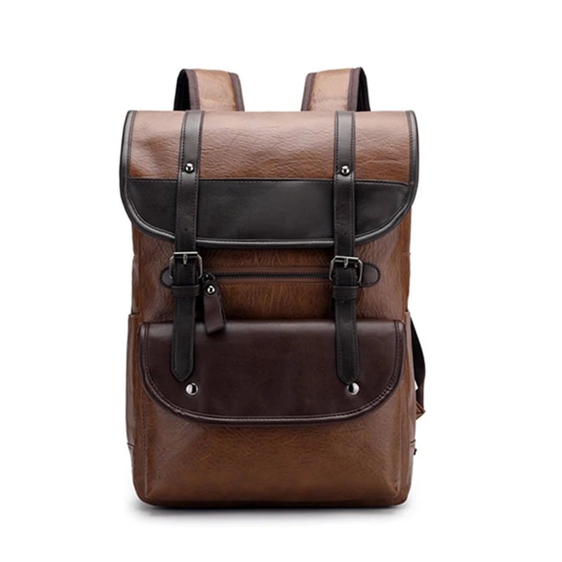 MOCHILA DE HOMBRE VINTAGE DE CUERO PU CON PORTA LAPTOP ESTUDIOS TRABAJO NEGRO MARRÓN - 2