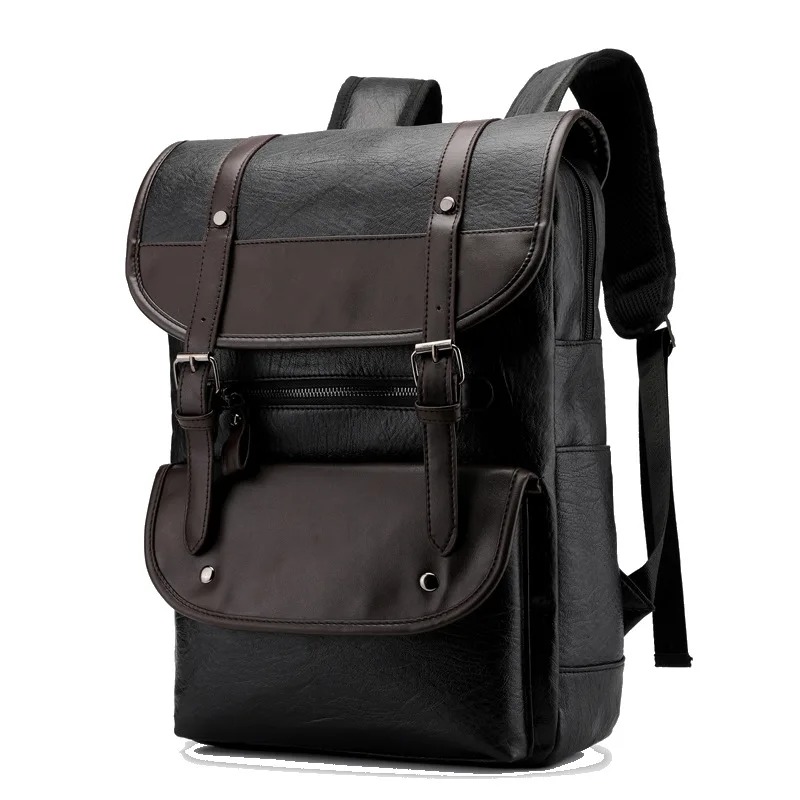MOCHILA DE HOMBRE VINTAGE DE CUERO PU CON PORTA LAPTOP ESTUDIOS TRABAJO NEGRO MARRÓN - 2