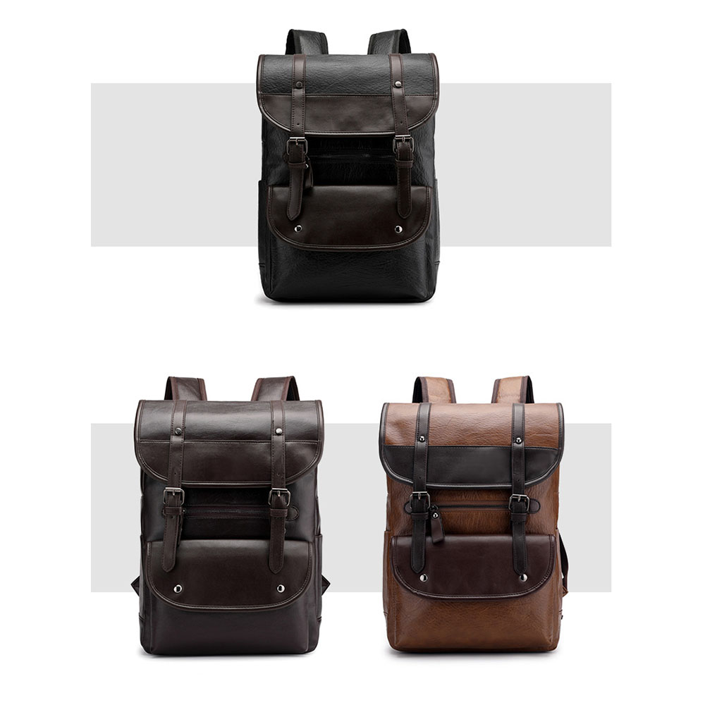 MOCHILA DE HOMBRE VINTAGE DE CUERO PU CON PORTA LAPTOP ESTUDIOS TRABAJO NEGRO MARRÓN - 4