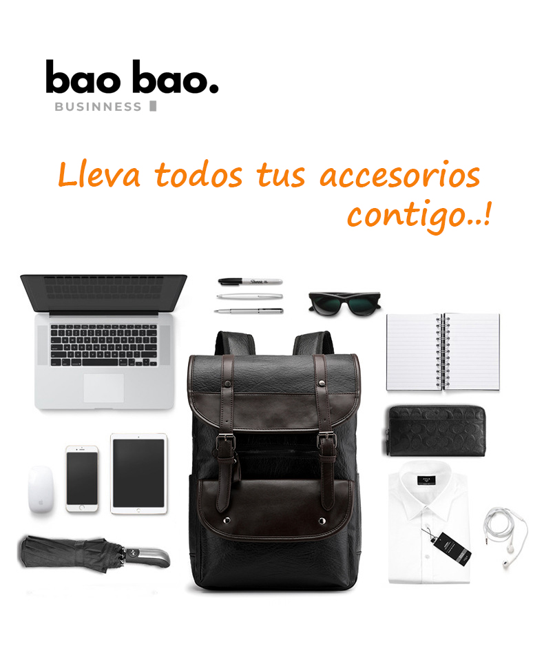 MOCHILA DE HOMBRE VINTAGE DE CUERO PU CON PORTA LAPTOP ESTUDIOS TRABAJO NEGRO MARRÓN - 5