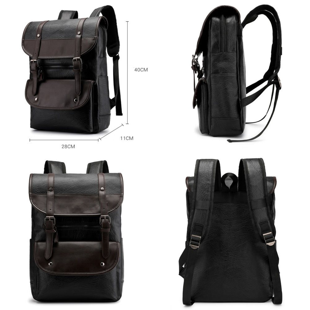 MOCHILA DE HOMBRE VINTAGE DE CUERO PU CON PORTA LAPTOP ESTUDIOS TRABAJO NEGRO MARRÓN - 6