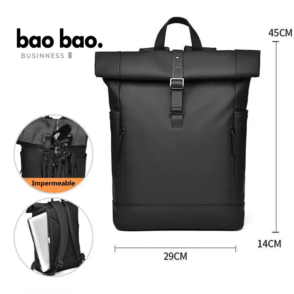 MOCHILA IMPERMEABLE ENROLLABLE MOCHILA EJECUTIVA HOMBRE UNISEX PARA LAPTOP TRABAJO UNIVERSIDAD EN CUERO PU - 2
