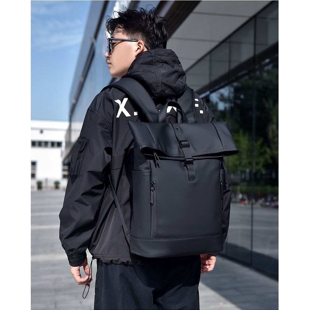 MOCHILA IMPERMEABLE ENROLLABLE MOCHILA EJECUTIVA HOMBRE UNISEX PARA LAPTOP TRABAJO UNIVERSIDAD EN CUERO PU - 7