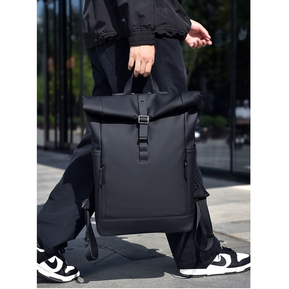 MOCHILA IMPERMEABLE ENROLLABLE MOCHILA EJECUTIVA HOMBRE UNISEX PARA LAPTOP TRABAJO UNIVERSIDAD EN CUERO PU - 8