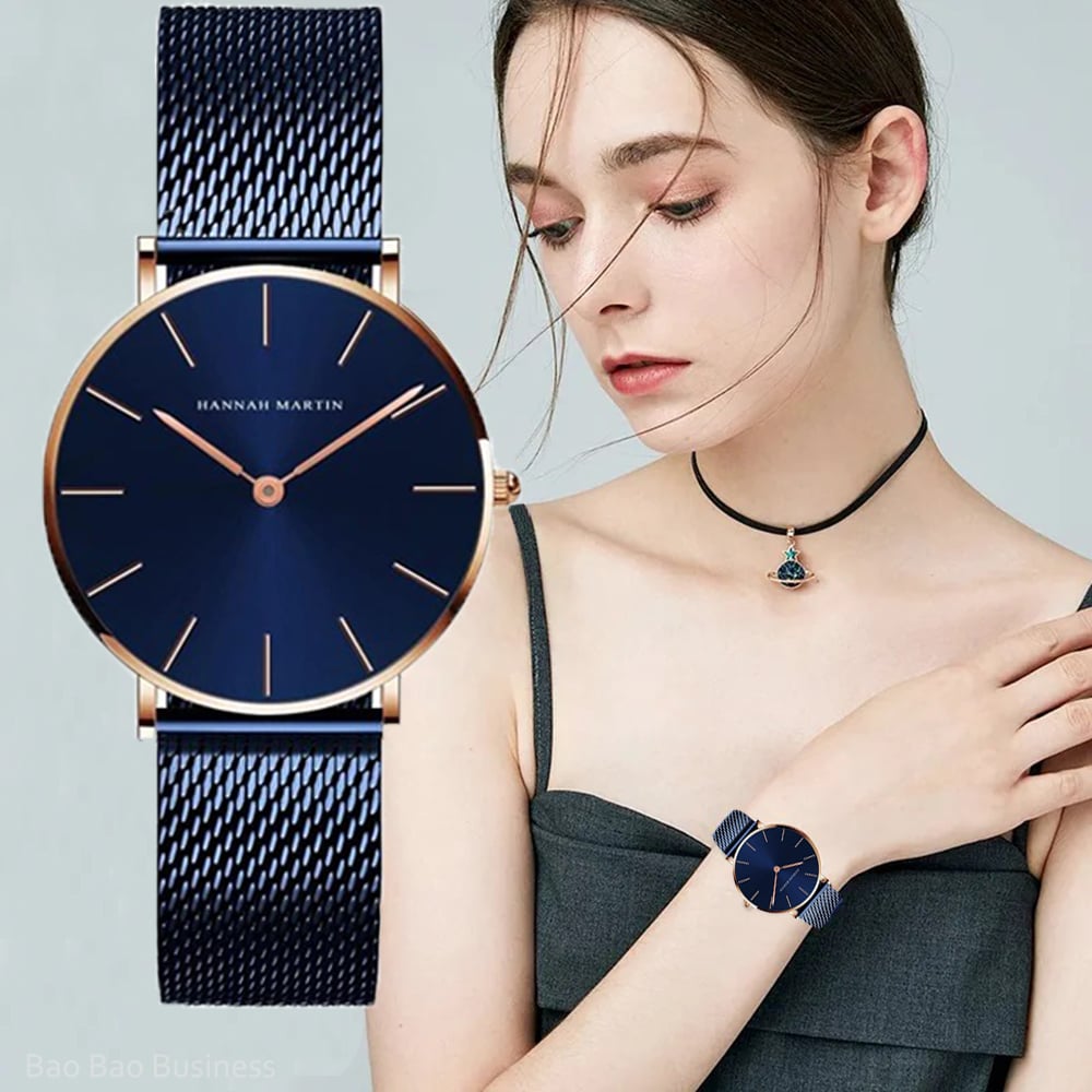 RELOJES DAMA ANÁLOGO DE METAL ACERO INOXIDABLE AZUL HANNAH MARTIN MODA AZUL - 1