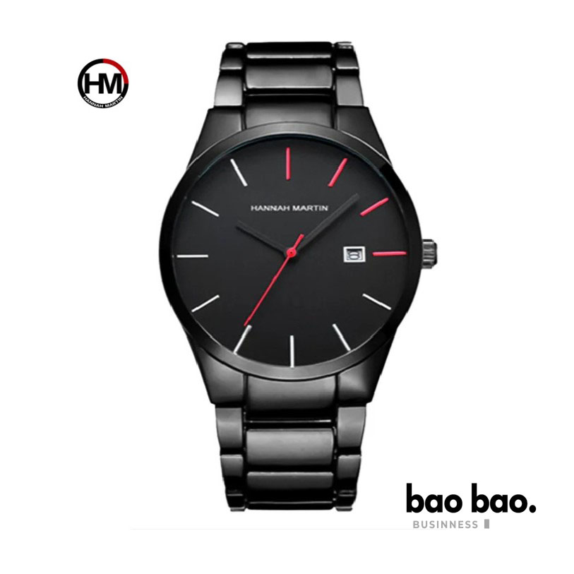RELOJ ANÁLOGO HANNAH MARTIN HOMBRE DE METAL ACERO MODA NEGRO - 1