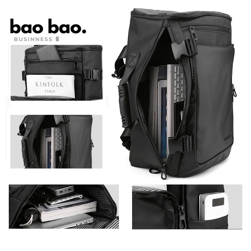 MOCHILA GRANDE DE VIAJE MOCHILA DE NEGOCIOS PARA HOMBRE DE NYLON CUERO PU IMPERMEABLE 3 EN 1 - 4