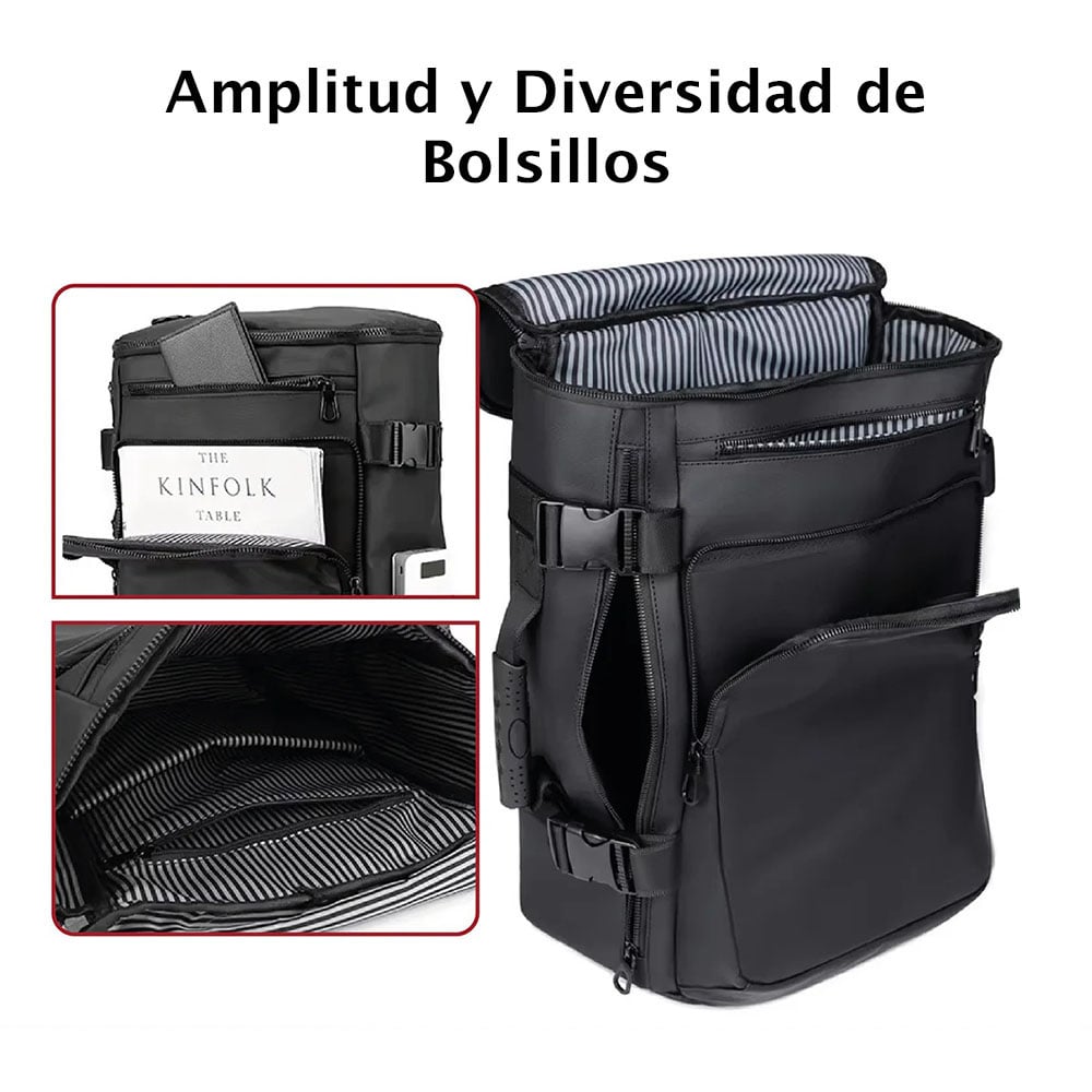 MOCHILA GRANDE DE VIAJE MOCHILA DE NEGOCIOS PARA HOMBRE DE NYLON CUERO PU IMPERMEABLE 3 EN 1 - 6