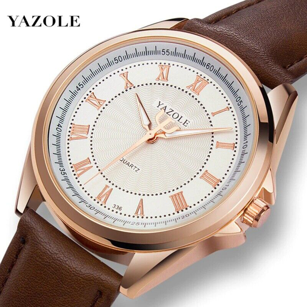 RELOJ HOMBRE CORREA DE CUERO PU YAZOLE 336 RELOJ ANÁLOGO MARRÓN BLANCO - 1