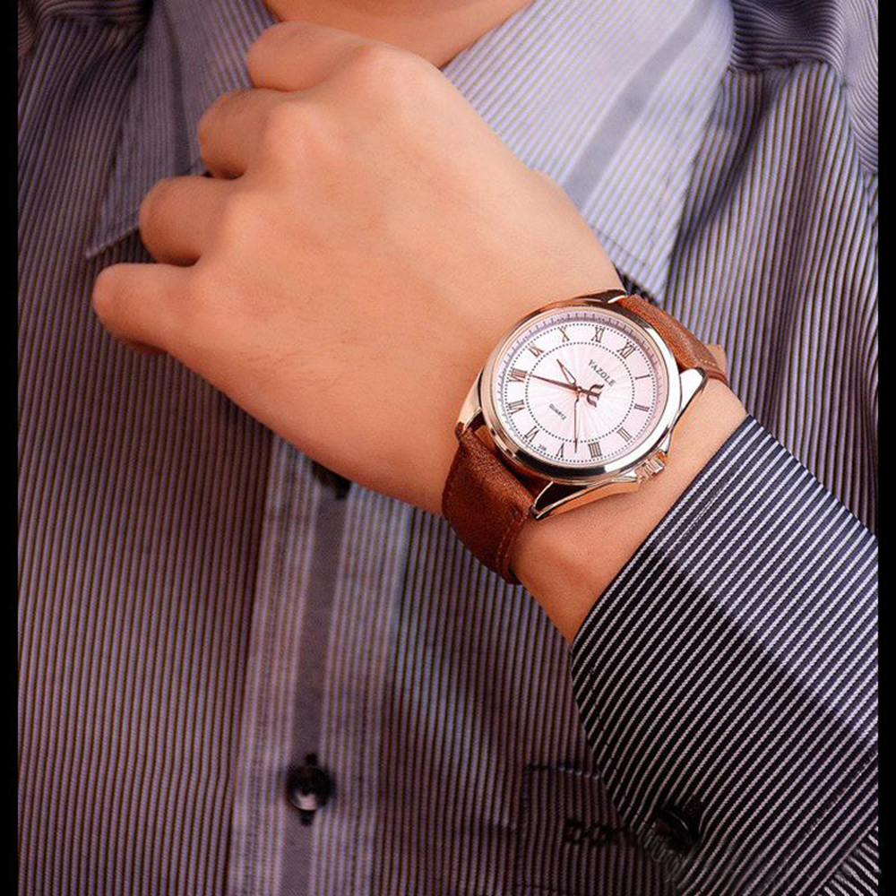 RELOJ HOMBRE CORREA DE CUERO PU YAZOLE 336 RELOJ ANÁLOGO MARRÓN BLANCO - 2