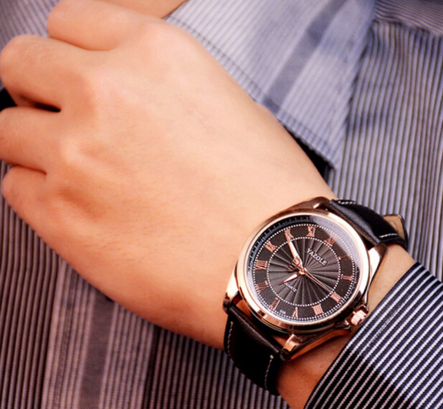 RELOJ HOMBRE CORREA DE CUERO PU YAZOLE 336 RELOJ ANÁLOGO MARRÓN BLANCO - 2