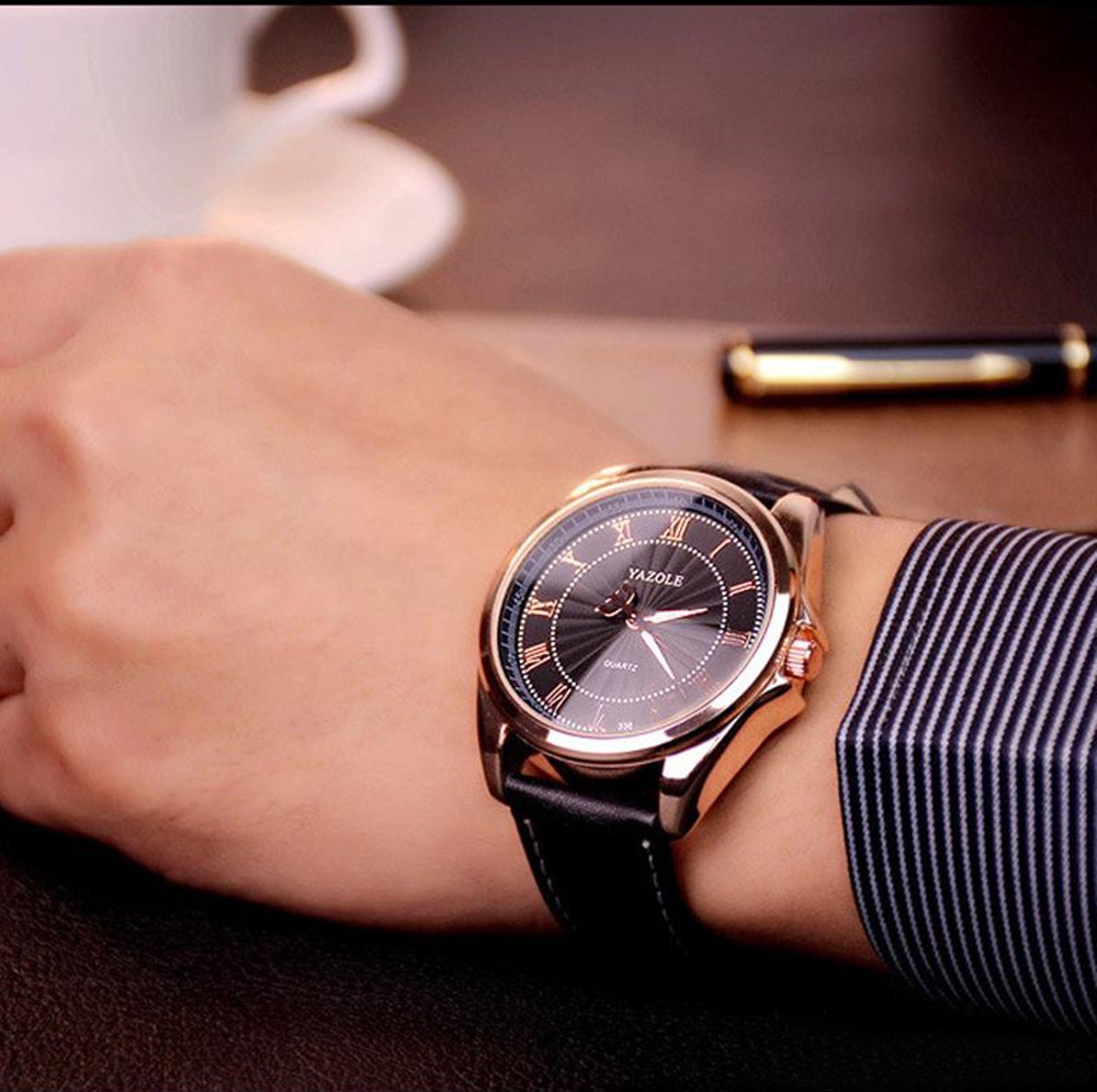 RELOJ HOMBRE CORREA DE CUERO PU YAZOLE 336 RELOJ ANÁLOGO MARRÓN BLANCO - 3